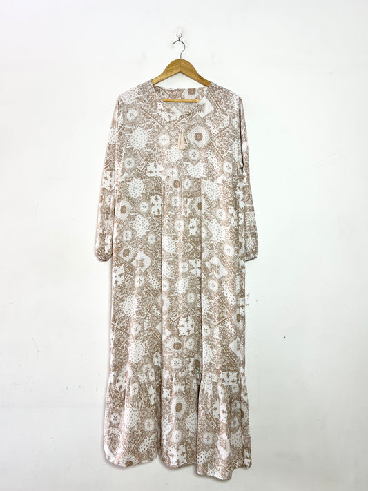 Beige/White Printed Dress
